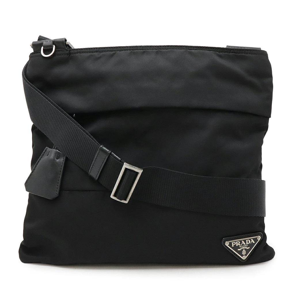 Prada Triangle Plate Crossbody Bag Leather NERO Black